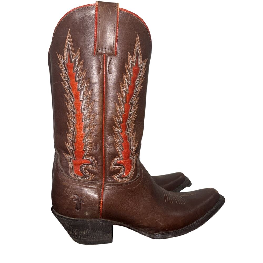 Vintage Frye Austin Western Two Tone Orange & Brown Women’s Size 8.5 Cowboy Snip